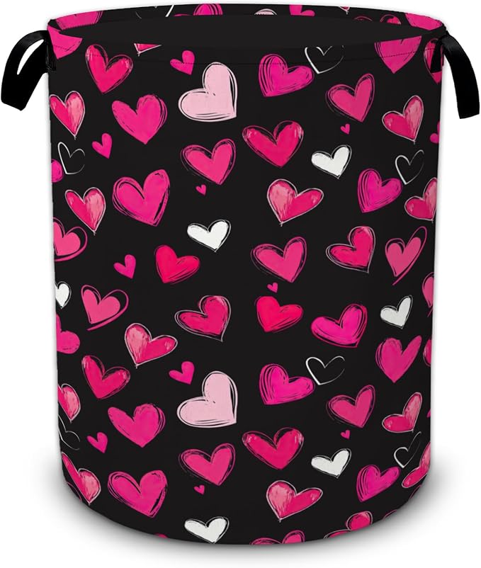 Pink Hearts Laundry Hamper, Collapsible Laundry Baskets, Dirty Clothes Baskets by Unknown