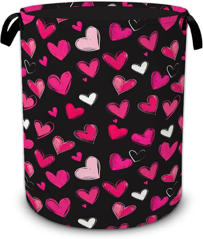 Pink Hearts Laundry Hamper, Collapsible Laundry Baskets, Dirty Clothes Baskets by Unknown