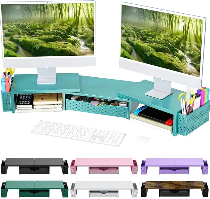 Spacrea Metal Desk Organizers and Accessories, Dual Monitor Stand Riser by Spacrea