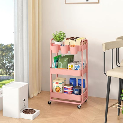 JIUYOTREE 3-Tier Plastic Rolling Storage Cart Utility Cart - Image 4