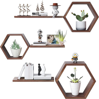 Wooden Hexagon Floating Shelves Wall Mounted, Rustic Honeycomb Shelves - Image 9