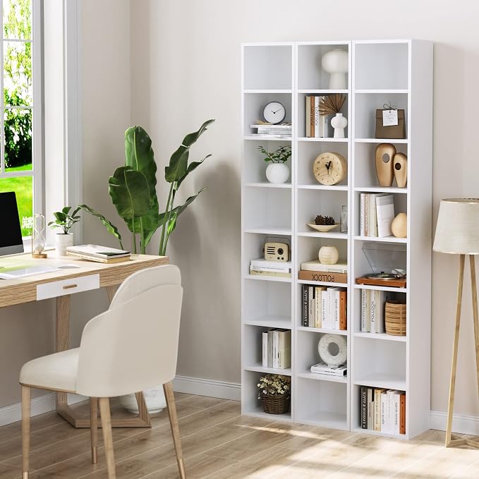 FOTOSOK 2 Pcs 71'' Tall Narrow Bookshelf, 8-Tier Media Tower Rack Set of 2 | CD - Image 9