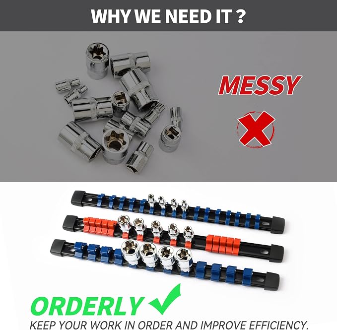 Socket Organizer Drive ABS Tools-Socket Holder, 3/8-Inch x 90 Clips, 1/2-Inch x - Image 7