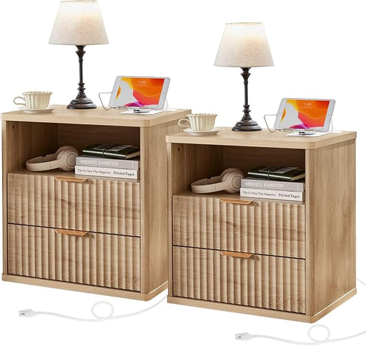 LEYAOYAO Fluted Nightstand Set of 2 by LEYAOYAO-Findtheshiningpointofyourideallife%EF%BC%81