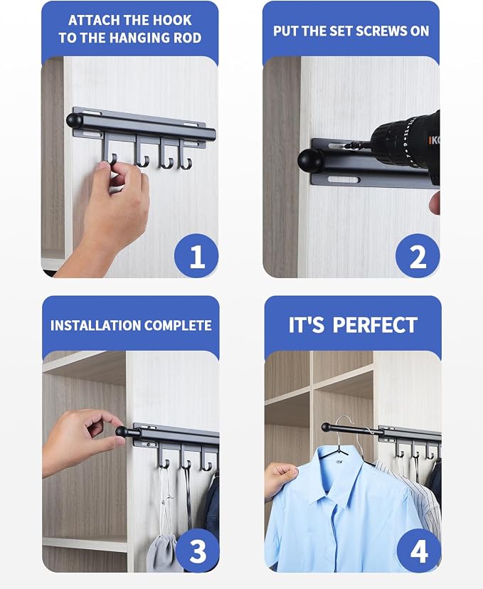 BaiNong Valet Rod for Closets Pull Out 12" Black - Image 3