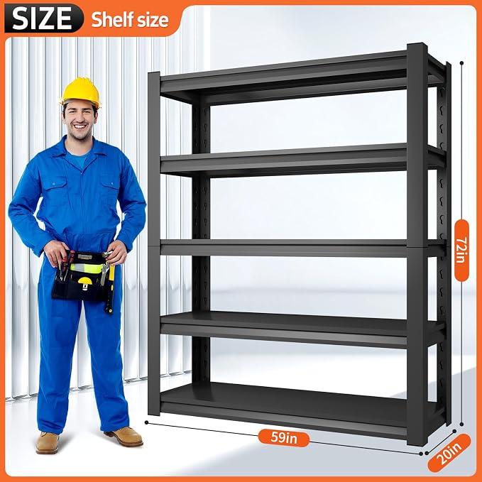 59" W Garage Shelving Unit, Garage Storage Shelves 3000LBS Heavy Duty Shelving - Image 3