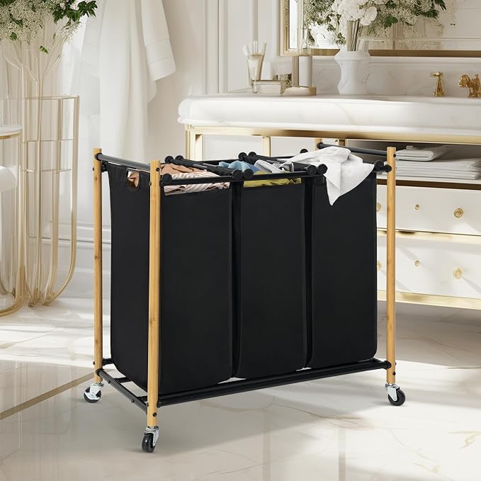 Laundry Sorter Hamper with Wheels, Heavy-Duty Laundry Basket Sorter Rolling - Image 7