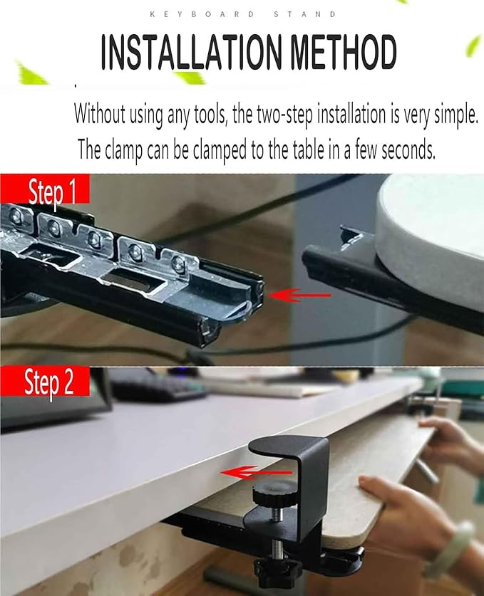 Under Desk Tray No Drill, Slide Out Keyboard Tray Under Desk, Keyboard Slide ut - Image 4