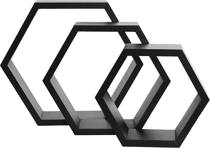 Hexagon Shelves, Floating Wall Shelf, Honeycomb Octagon Cube Shelves Wood | - Image 9