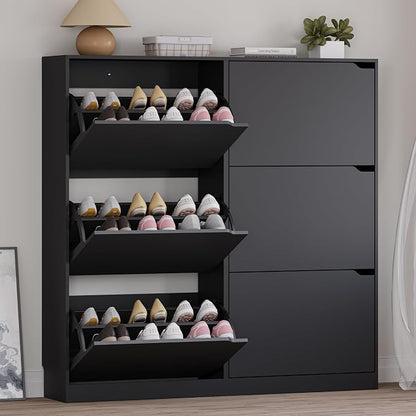 BORNOON Shoe Cabinet with 6 Flip Drawers, Slim Narrow Shoe Storage Cabinet by BORNOON