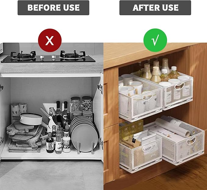 Sliding Cabinet Basket Organizer Drawer Self Adhesive Slide out Pantry Shelves - Image 3
