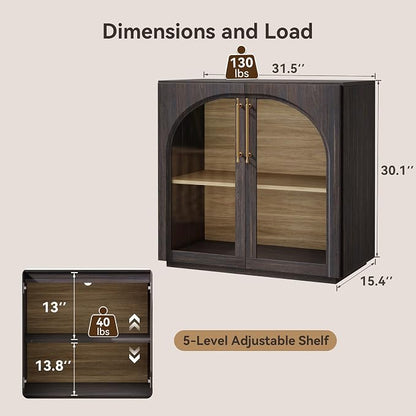 Buffet Cabinet with Glass Doors, 31.5'' W Arched Display Credenza | Modular - Image 2