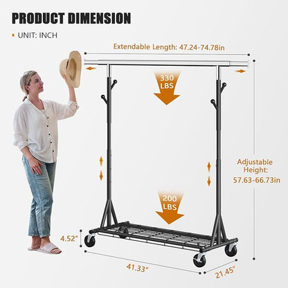 Garment Rack Load 530lbs, Heavy Duty Rolling Clothes Rack - Image 8