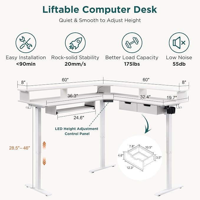 RedLemon 60 Inches L Shaped Electric Standing Desk, Height Adjustable Corner - Image 2