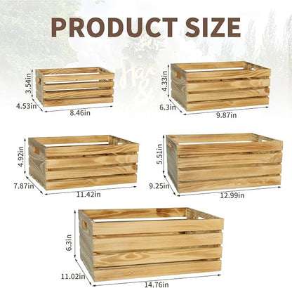 5 Pcs Wooden Crates for Display, Nesting Wood Crate for Storage, 5 Size | - Image 3