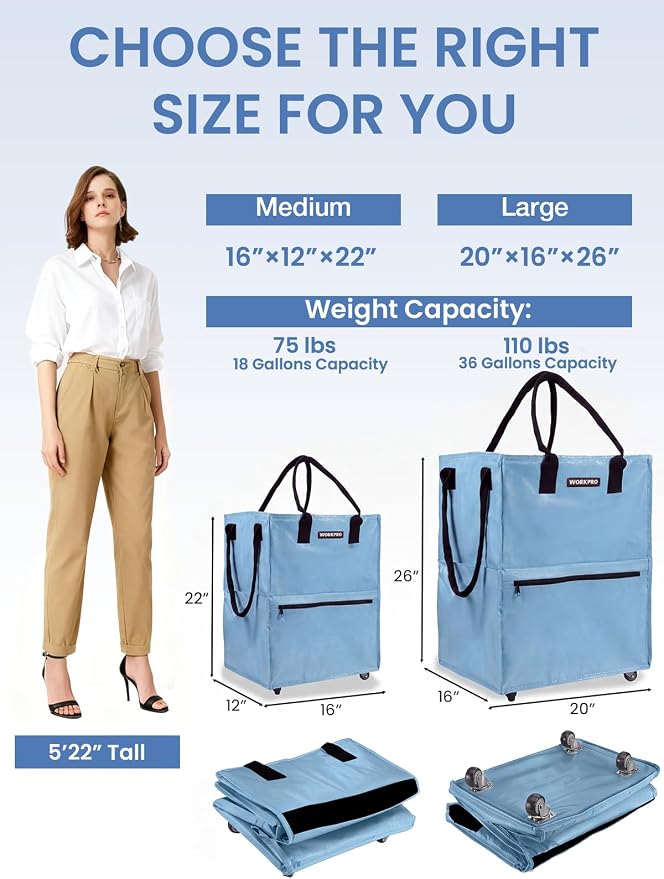 WORKPRO Medium Rolling Grocery Bag, 18-Gallon Tote - Image 2