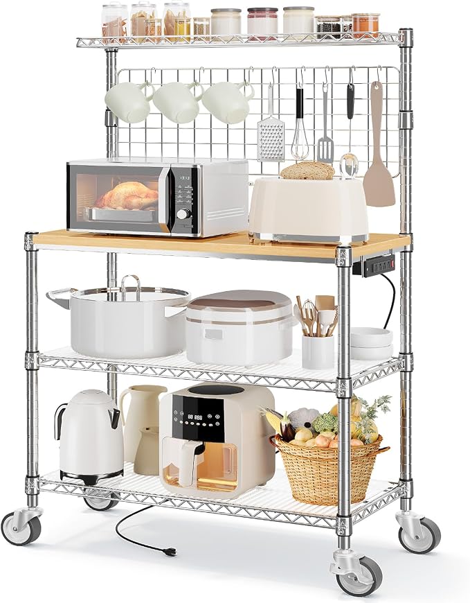 Leteuke Bakers Rack with Power Outlet & Storage, 36 Inch Microwave Stand by Leteuke