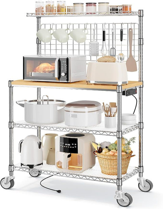 Leteuke Bakers Rack with Power Outlet & Storage, 36 Inch Microwave Stand by Leteuke