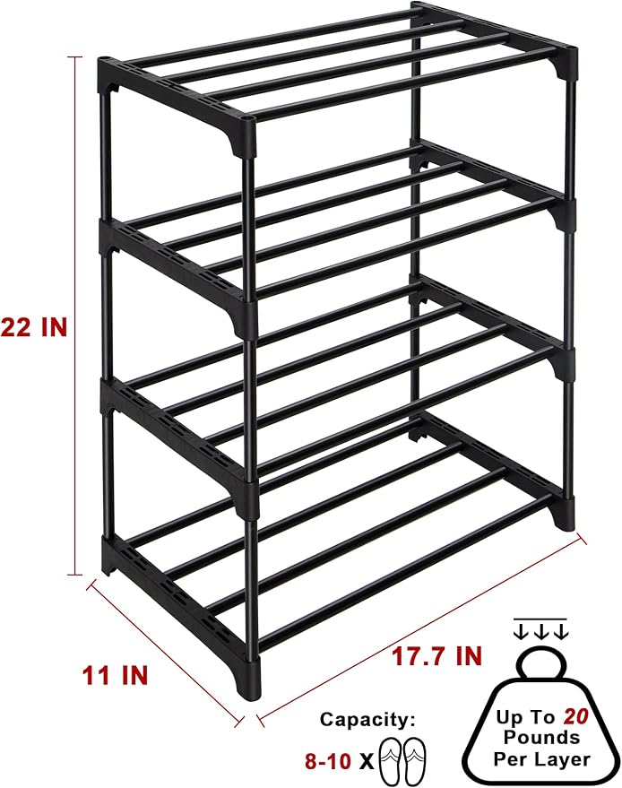 LNYZQUS Upgrade 4-Tier Small Shoe Rack, Metal Stackable Kids Shoe Shelf Storage - Image 3