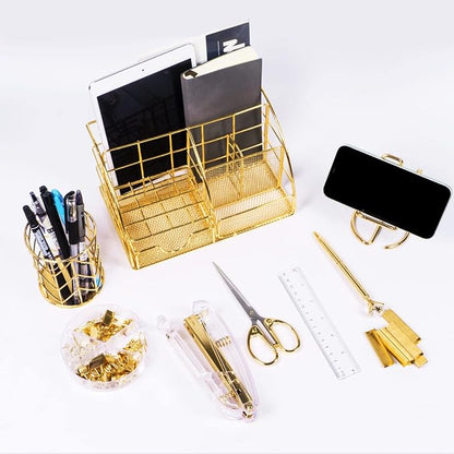 KAAKOW Gold Desk Organizers and Accessories Office Supplies Set Stapler - Image 6