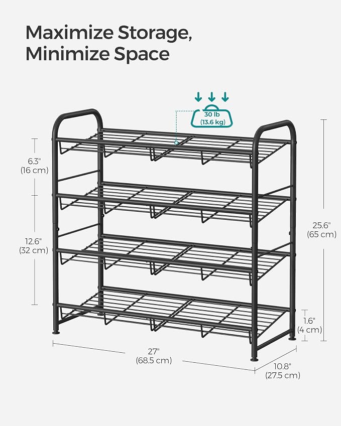 SONGMICS Stackable Shoe Rack, 4 Tier Metal Shoes Rack Storage Shelf, Holds up - Image 5
