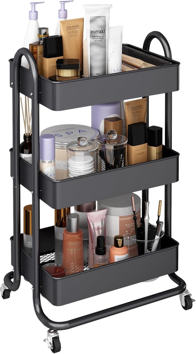 MIOCASA 3-Tier Metal Utility Rolling Cart, Heavy Duty Multifunction Cart by MIOCASA