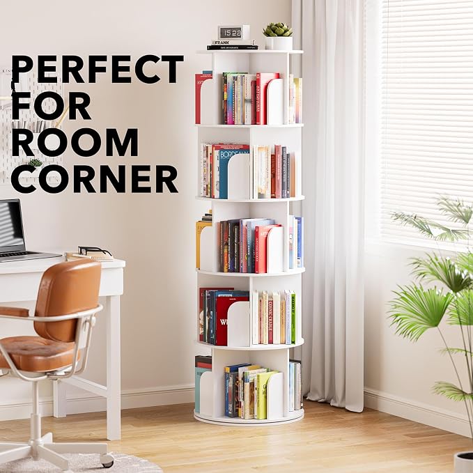 SpaceAid Cross Style 5 Tier Rotating Bookshelf, Spinning 360 Bookcase Lazy - Image 5