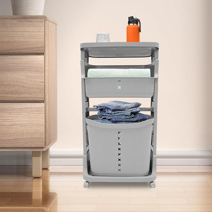3-Layer Laundry Basket, Portable Washing Storage Clothes Hamper w/Wheels - Image 4