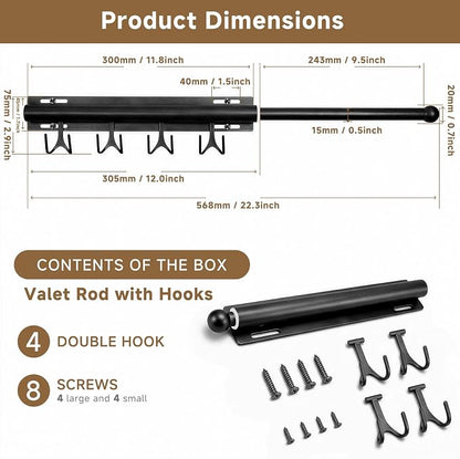 Valet Rod For Closet Pull Out, Adjustable Heavy Duty Carbon Steel 12" - Image 5