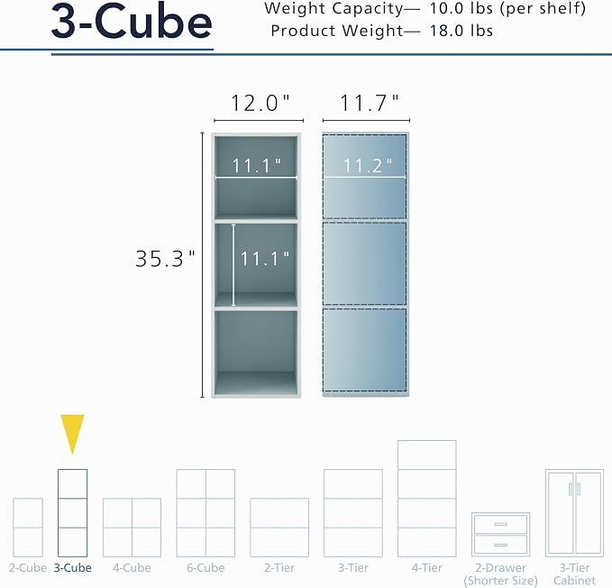 Homes: Inside + Out Apexa 3-Cube Storage Organizer Shelves, Stackable Wood - Image 3