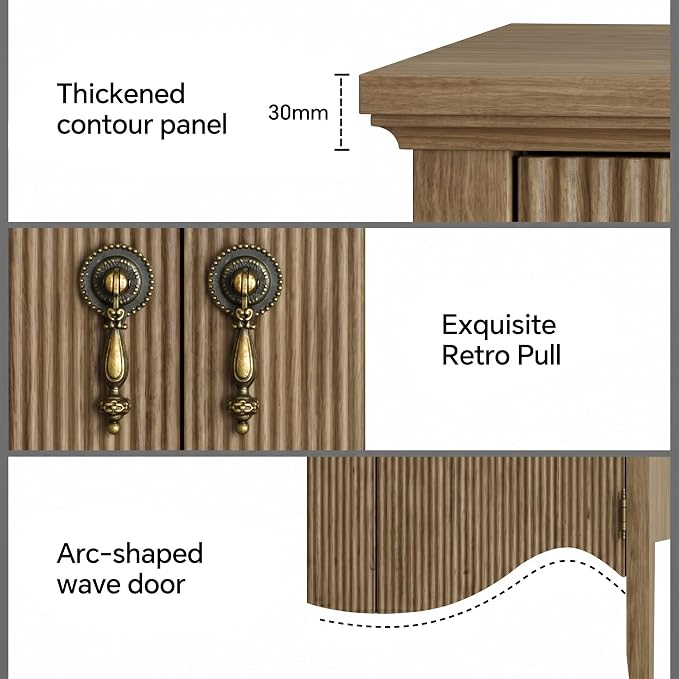 FUSUNBAO 40" Fluted Buffet Storage Cabinet, Sideboard Credenza, Light Oak | - Image 4
