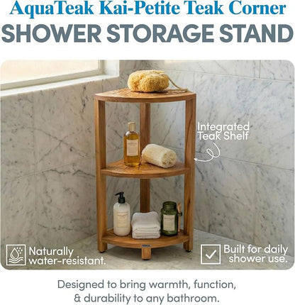AquaTeak 12" Kai-Petite Teak Corner Shelf Stand - Image 2