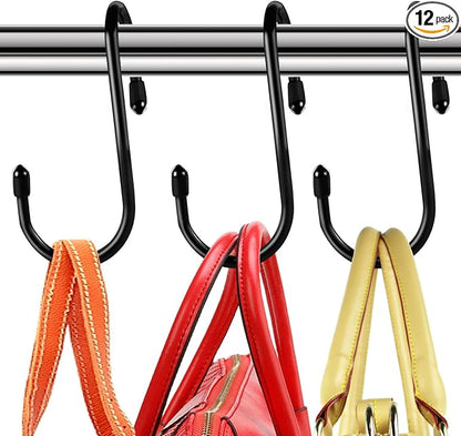 HiGift 12 Pack Purse Hooks for Closet, Non Slip Rubber Coated Closet Rod Hook by HiGift
