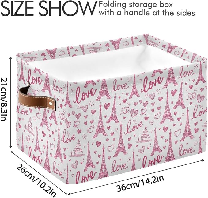 Rectangular Storage Bins Box Pink Paris Eiffel Tower Foldable Shelf Basket - Image 3