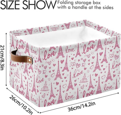 Rectangular Storage Bins Box Pink Paris Eiffel Tower Foldable Shelf Basket - Image 3
