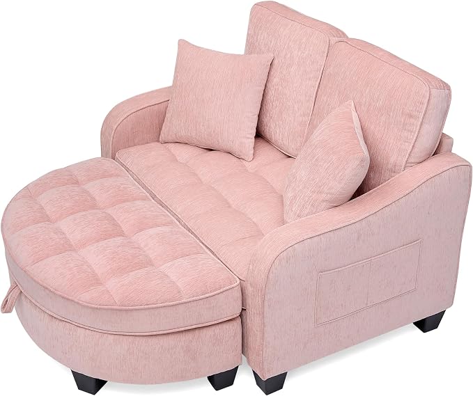 ERYE Chenille Tufted Loveseat Sofa and Ottoman Set, Tufted Recliner Sleeper - Image 10