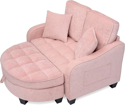 ERYE Chenille Tufted Loveseat Sofa and Ottoman Set, Tufted Recliner Sleeper - Image 10