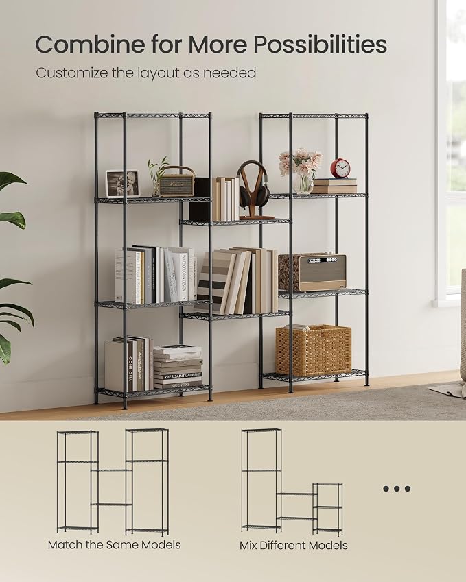 SONGMICS Storage Shelf, Metal Wire Shelving Unit, Adjustable Shelves, - Image 6
