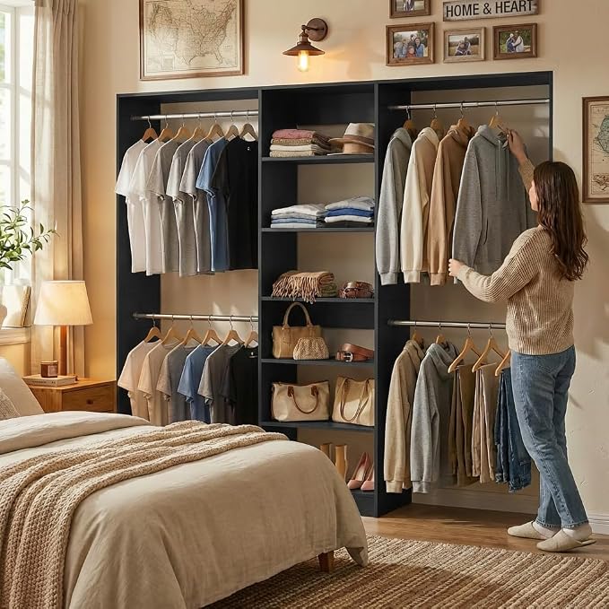 Homieasy Closet System, 4.5-11.5 Ft Expandable Closet Organizer, Walk-in Wood - Image 2