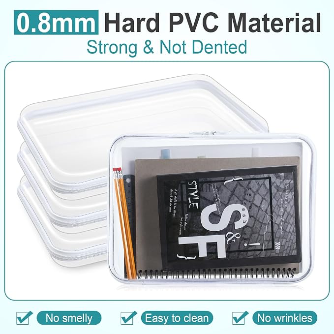 Sanwuta 6 Pcs Clear Hard Zipper Case Hard Plastic Zipper Pouches Transparent - Image 4