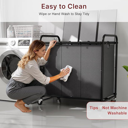 180L Laundry Sorter 3 Section – Heavy Duty Rolling Laundry Basket - Image 8