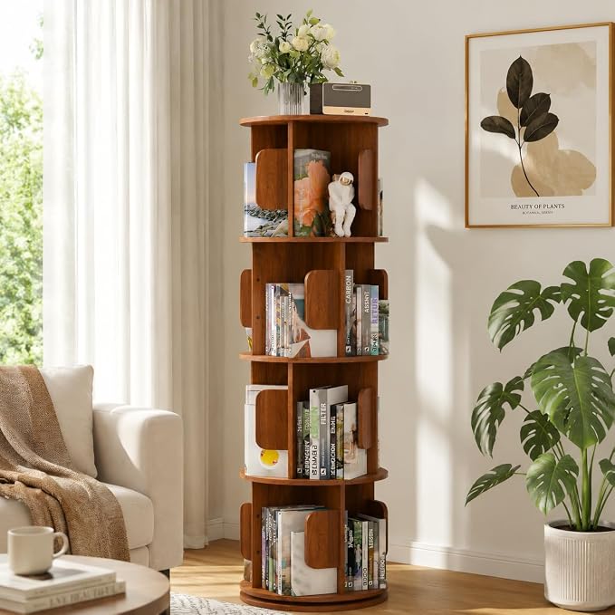 4-Tier 360° Rotating Bookshelf, Round Floor Standing Bookcase by Unknown