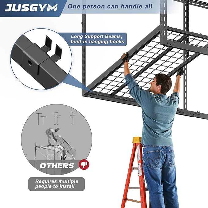 Jusgym 4X6FT Overhead Garage Storage Rack, Heavy Duty Metal Overhead Storage - Image 4