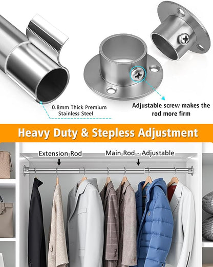 Closet Rods For Hanging Clothes, 17-40 Inch Heavy Duty and Stepless Adjustable - Image 3