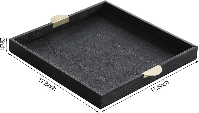 HofferRuffer Faux Leather Decorative Serving Tray, Elegant Coffee Table Ottoman - Image 2