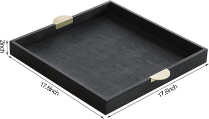 HofferRuffer Faux Leather Decorative Serving Tray, Elegant Coffee Table Ottoman - Image 2