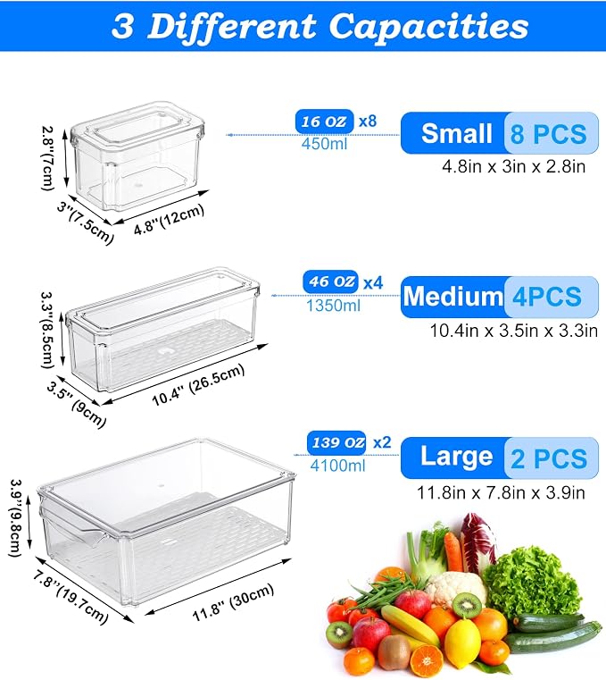 14-Pack Clear Fridge Organizer Bins - Image 3