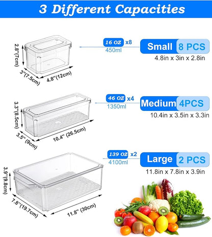 14-Pack Clear Fridge Organizer Bins - Image 3
