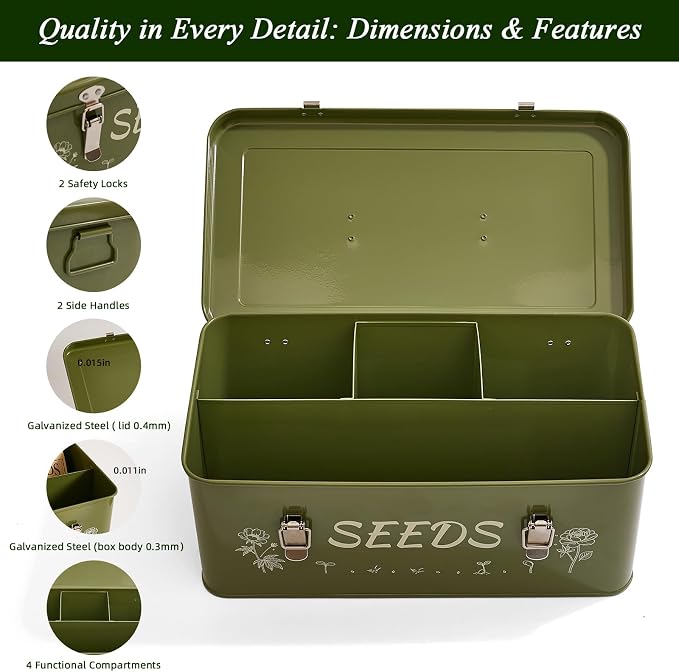 VerdantVibes Metal Seed Storage Organizer Box - Image 3