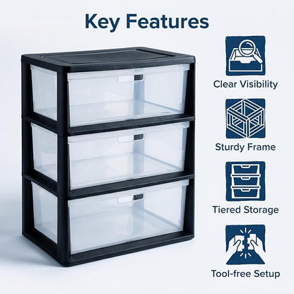 Wide 3 Drawer Tower, Plastic Storage Drawers - Image 6